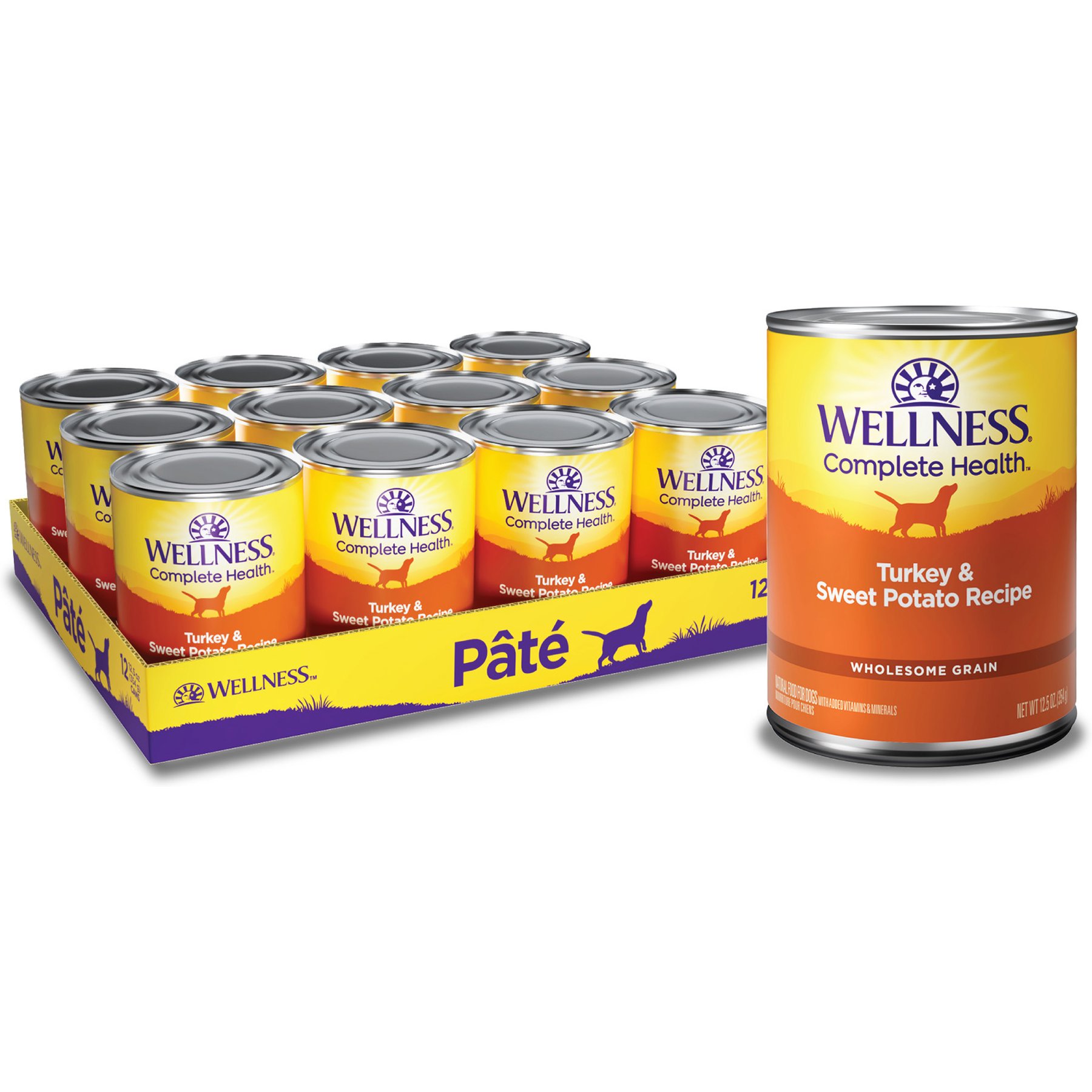 Wellness Complete Health Turkey & Sweet Potato Formula Canned Dog Food, 12.5-oz can, bundle of 24