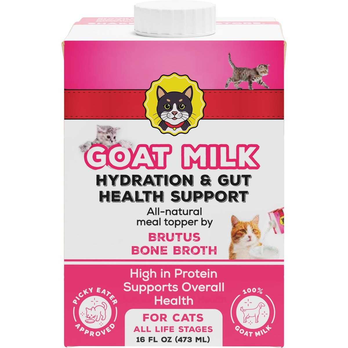 Brutus Broth Gut Health Support Goat Milk All-Natural Cat Food Topper, 16-fl oz