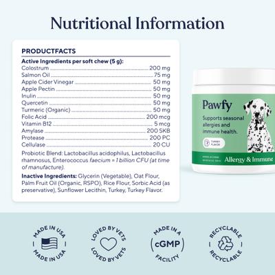 Show full view: Pawfy Allergy & Immune Turkey Flavor Dog Supplement, 30 count slide 5 of 8