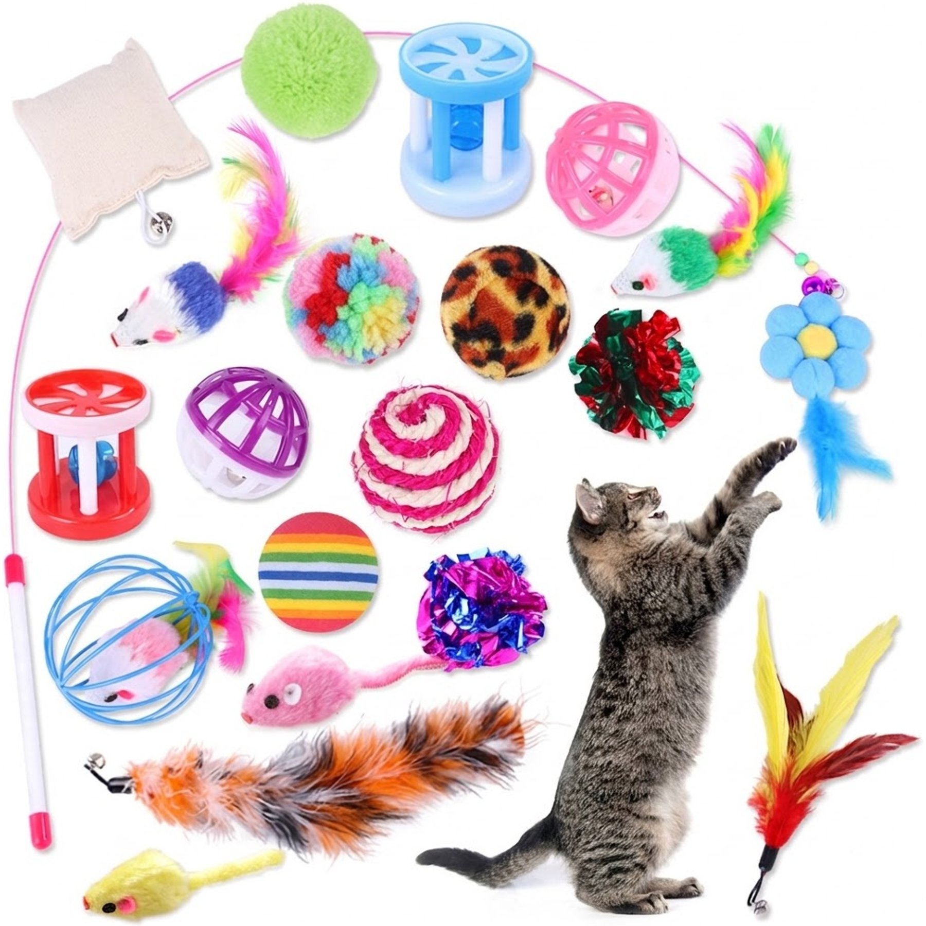 NonoPets Essential Interactive Multi-Sensory Exercise & Play Bundle Tough Chew Plush Cat Toy, 30 count