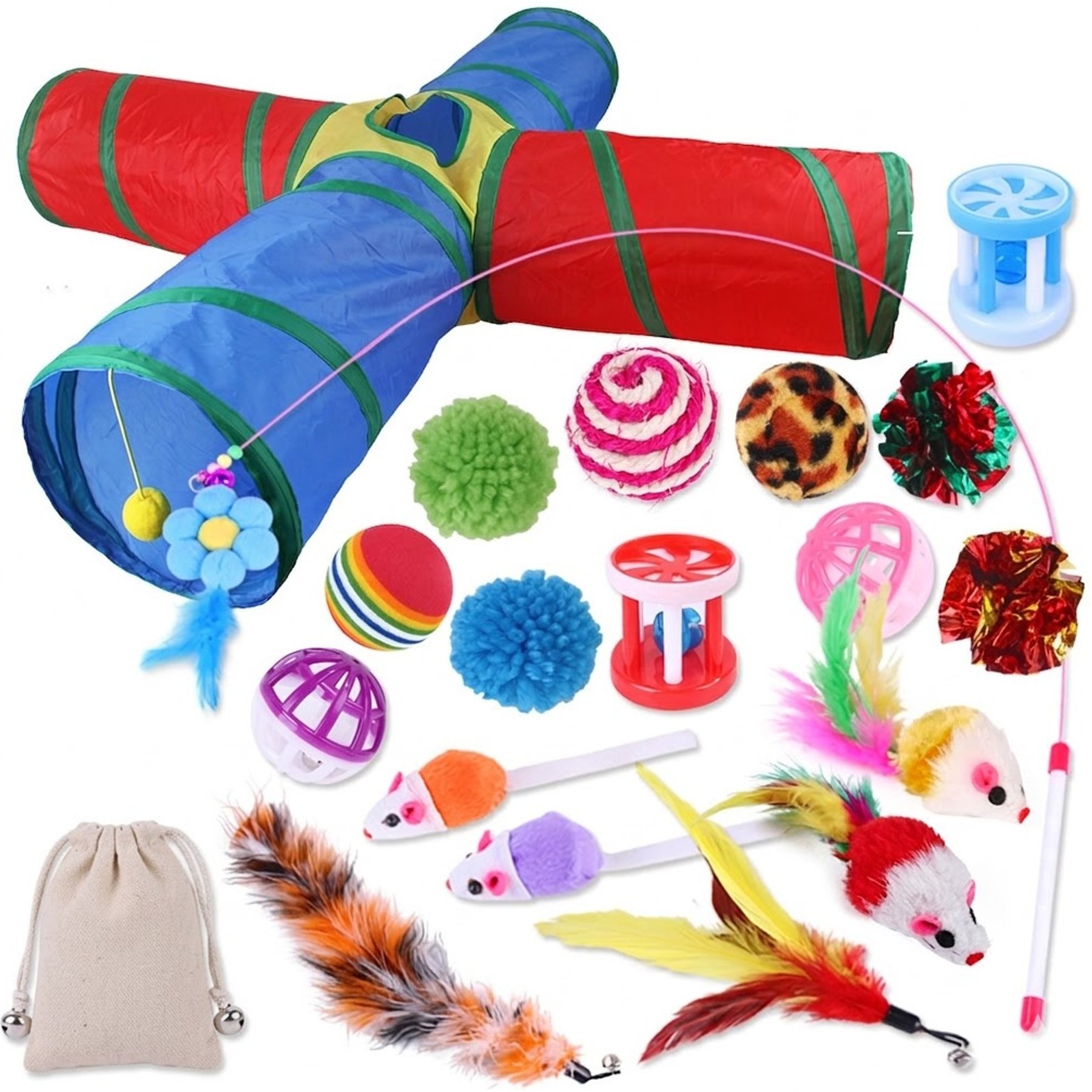 NonoPets Essential Interactive Multi-Sensory Exercise & Play Bundle Tough Chew Plush Cat Toy, 21 count