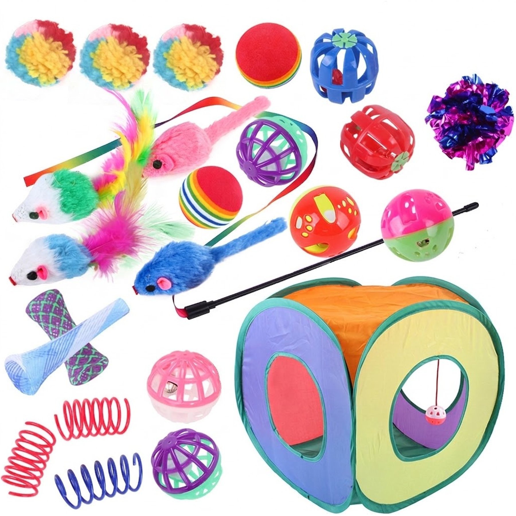 NonoPets Essential Interactive Multi-Sensory Exercise & Play Bundle Tough Chew Plush Cat Toy, 24 count