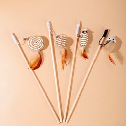 NonoPets Log Handmade Exercise Teaser Wand Stick Set Cat Toy, 4 count