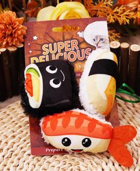 NonoPets Interactive Crinkle Sushi Theme Tough Chew Plush Cat Toy, 3 count