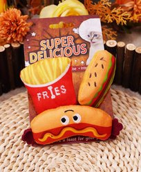 NonoPets Interactive Crinkle Fast Food Hamburger Theme Tough Chew Plush Cat Toy, 3 count