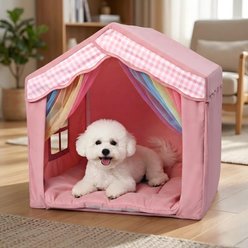 MALOROY Indoor Dog Tent House Bed with Removable Cover, Pink, 26 x 25 x 25-in