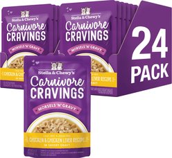 Stella & Chewy's Carnivore Cravings Morsels'N'Gravy Chicken & Chicken Liver Recipe Cat Food, 2.8-oz pouch, case of 12 slide 1 of 9