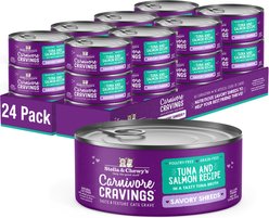 Stella & Chewy's Savory Shreds Tuna & Salmon Flavored Shredded Wet Cat Food, 2.8-oz can, case of 24