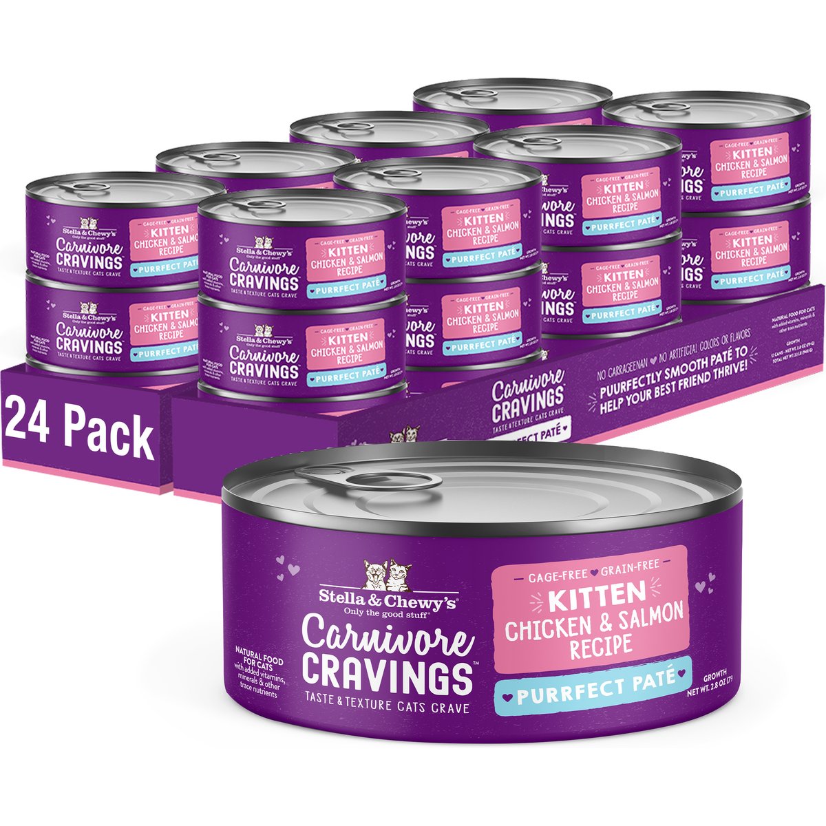 Stella & Chewy's Chicken & Salmon Flavored Pate Kitten Wet Cat Food, 2.8-oz can, case of 24
