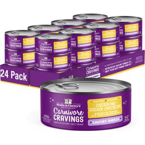 Stella & Chewy's Savory Shreds Chicken & Chicken Liver Flavored Shredded Wet Cat Food, 2.8-oz can, case of 24