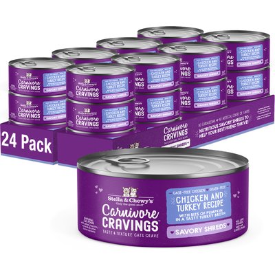 Stella & Chewy's Stella & Chewy's Savory Shreds Chicken & Turkey Flavored Shredded Wet Cat Food, 2.8-oz can, case of 24