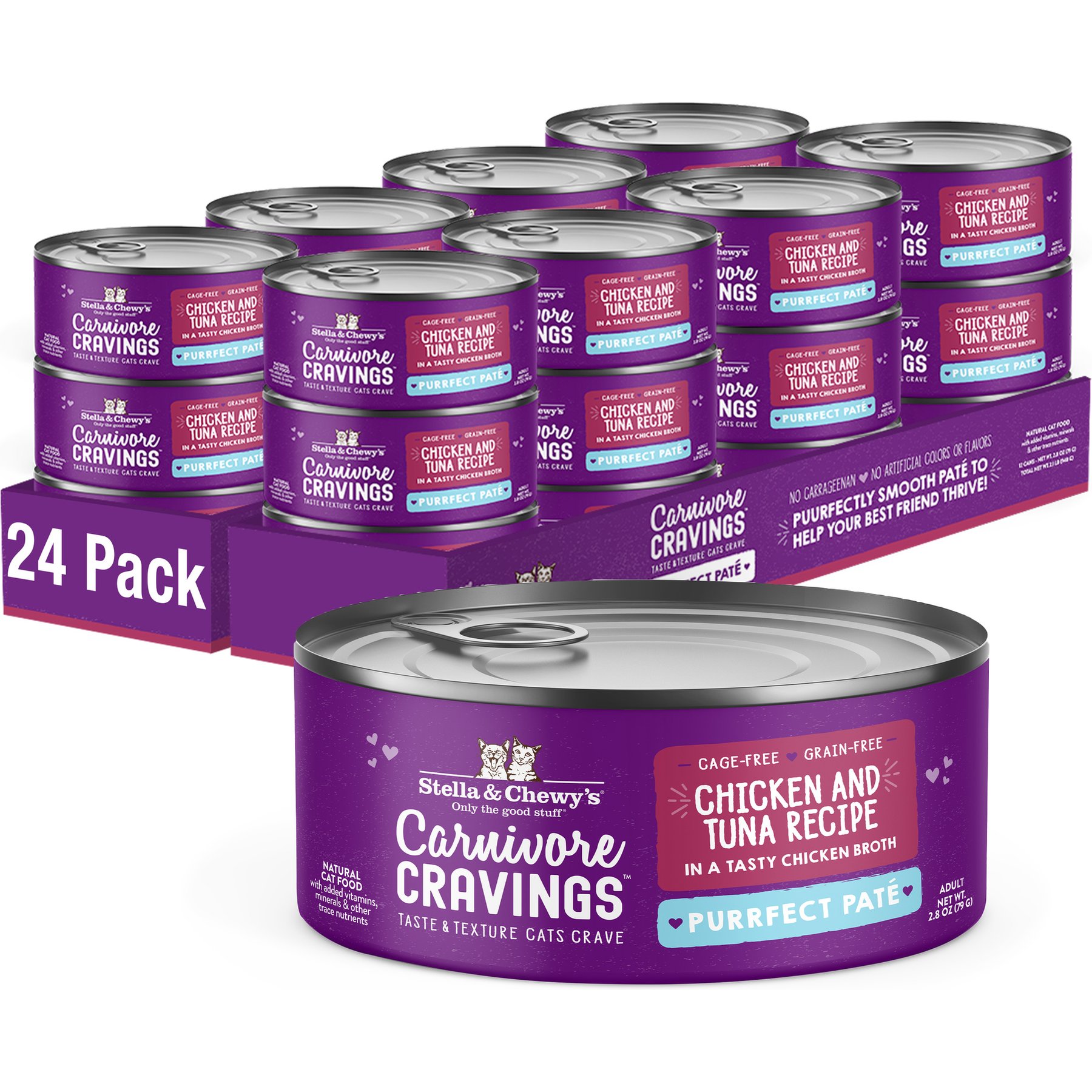 Stella & Chewy's Purrfect Pate Chicken & Tuna Flavored Pate Wet Cat Food, 2.8-oz can, case of 24