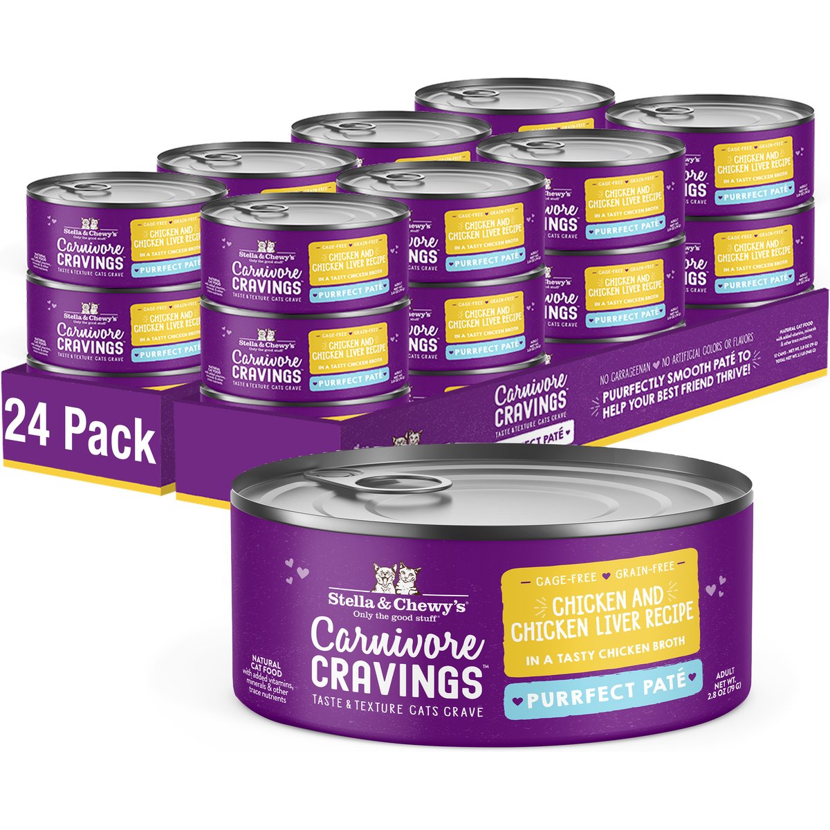 Stella & Chewy's Purrfect Pate Chicken & Chicken Liver Flavored Pate Wet Cat Food, 2.8-oz can, case of 24
