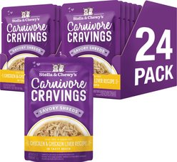 Stella & Chewy's Carnivore Cravings Chicken & Chicken Liver Flavored Shredded Wet Cat Food, 2.8-oz pouch, case of 24