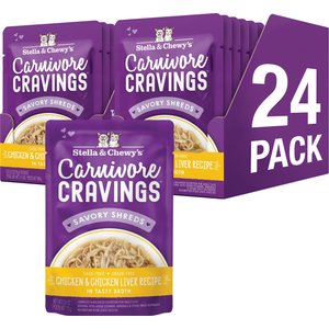 Stella & Chewy's Carnivore Cravings Chicken & Chicken Liver Flavored Shredded Wet Cat Food, 2.8-oz pouch, case of 24