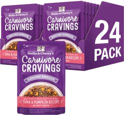 Stella & Chewy's Carnivore Cravings Tuna & Pumpkin Flavored Shredded Wet Cat Food, 2.8-oz pouch, case of 24 slide 1 of 9