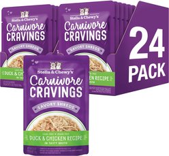 Stella & Chewy's Carnivore Cravings Duck & Chicken Flavored Shredded Wet Cat Food, 2.8-oz pouch, case of 24