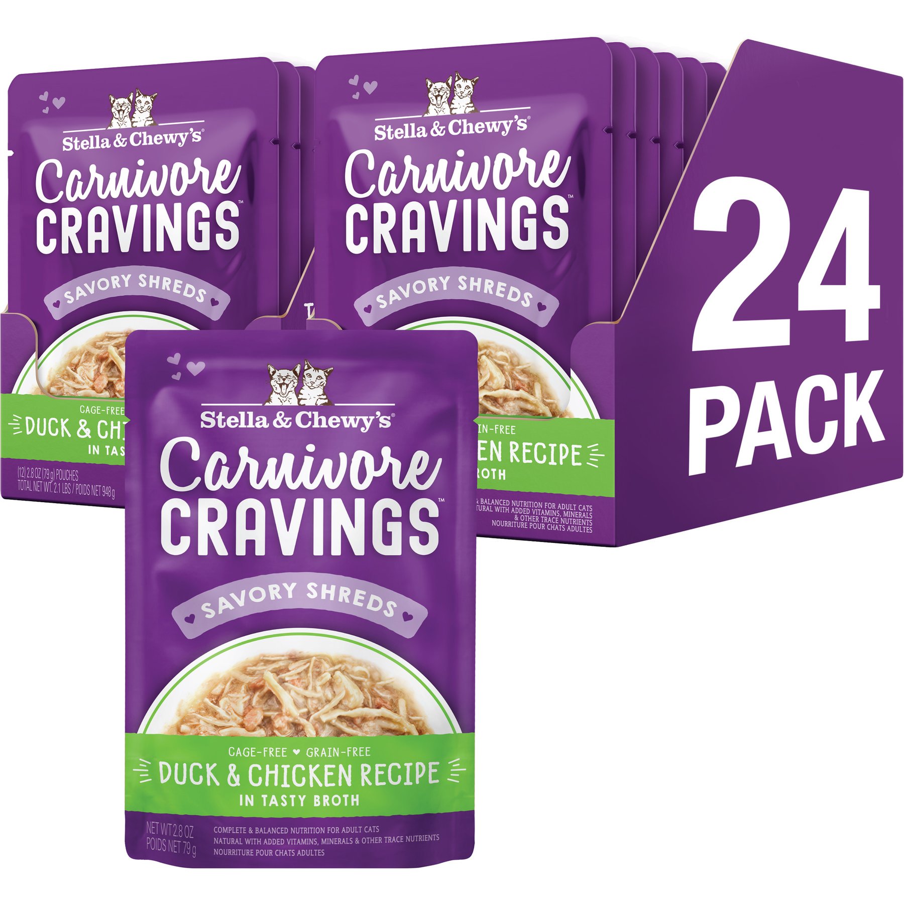 Stella & Chewy's Carnivore Cravings Duck & Chicken Flavored Shredded Wet Cat Food, 2.8-oz pouch, case of 24