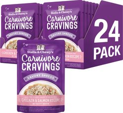 Stella & Chewy's Carnivore Cravings Chicken & Salmon Flavored Shredded Wet Cat Food, 2.8-oz pouch, case of 24