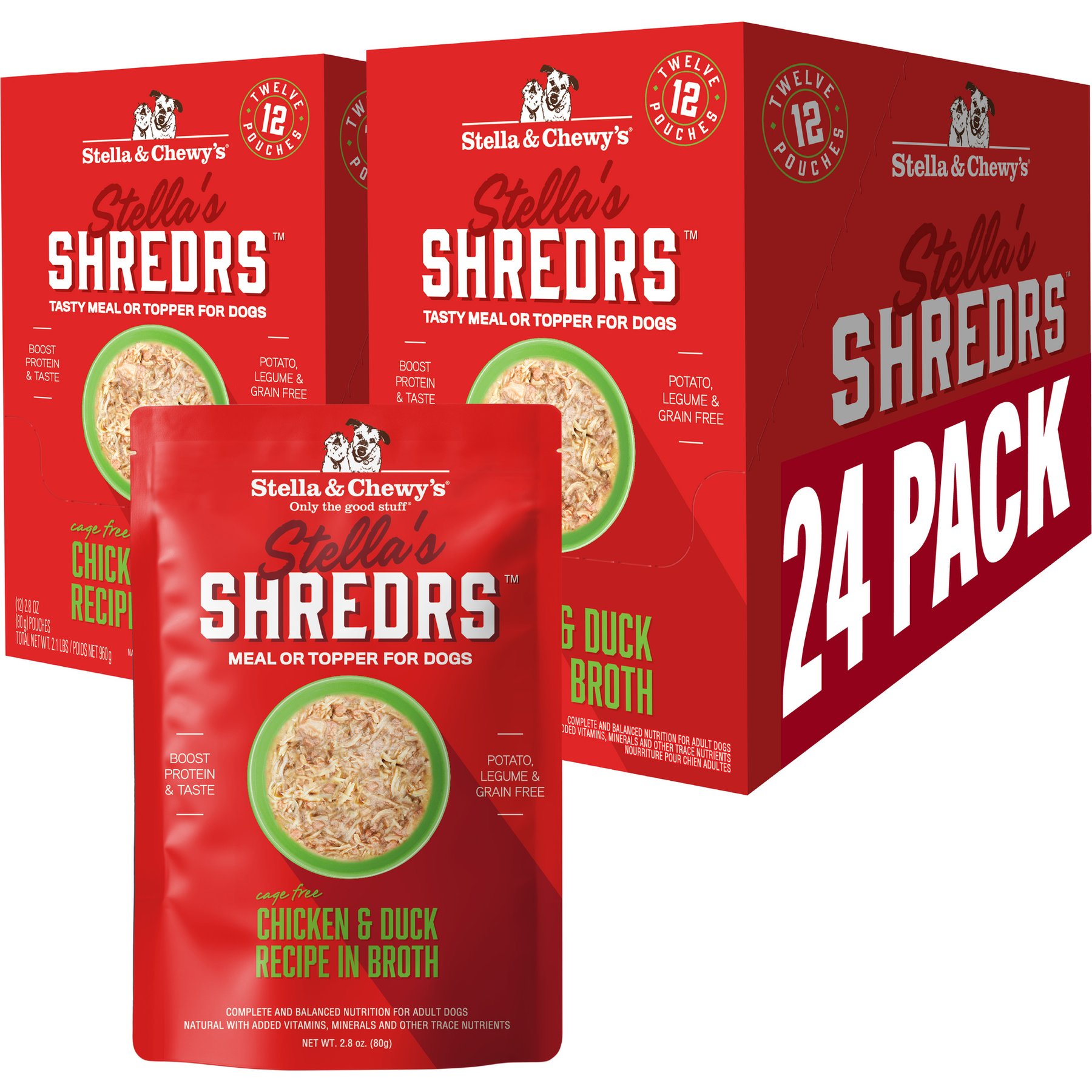 Stella & Chewy's Stella’s Shredrs Cage Free Chicken & Duck Recipe in Broth Adult Wet Dog Food, 2.8-oz pouch, case of 24