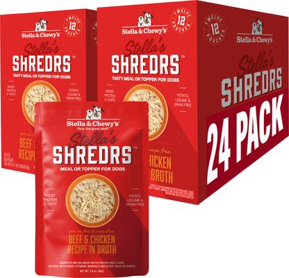 Stella & Chewy's Stella’s Shredrs Grass Fed & Cage Free Beef & Chicken Recipe in Broth Adult Wet Dog Food, 2.8-oz pouch, case of 24