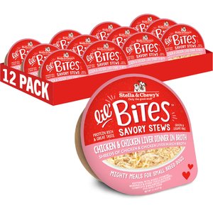 Stella & Chewy's Lil Bites Savory Stews Grain-Free Chicken & Chicken Liver in Broth Flavored Shredded Small Breed Wet Dog Food, 2.7-oz cup, case of 12