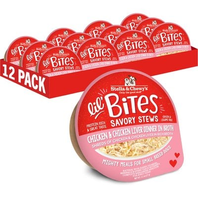 Stella & Chewy's Stella & Chewy's Lil Bites Savory Stews Grain-Free Chicken & Chicken Liver in Broth Flavored Shredded Small Breed Wet Dog Food, 2.7-oz cup, case of 12