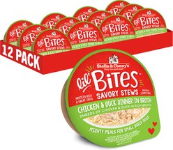 Stella & Chewy's Lil Bites Savory Stews Grain-Free Chicken & Duck in Broth Flavored Shredded Small Breed Wet Dog Food, 2.7-oz cup, case of 12