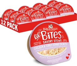 Stella & Chewy's Lil Bites Savory Stews Grain-Free Chicken & Turkey in Broth Flavored Shredded Small Breed Wet Dog Food, 2.7-oz cup, case of 12
