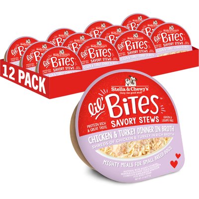 Stella & Chewy's Stella & Chewy's Lil Bites Savory Stews Grain-Free Chicken & Turkey in Broth Flavored Shredded Small Breed Wet Dog Food, 2.7-oz cup, case of 12