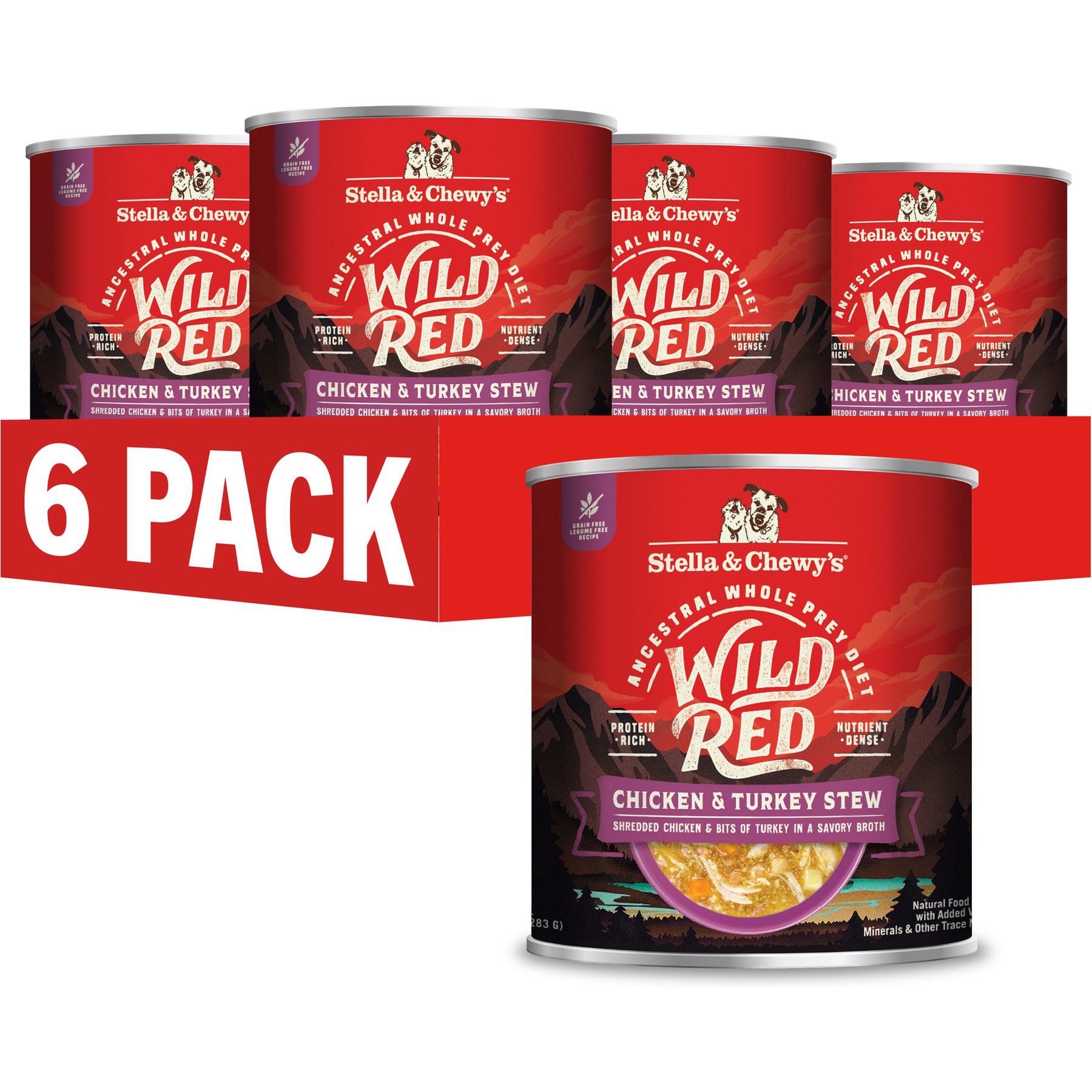 Stella & Chewy's Wild Red Grain-Free Chicken & Turkey Stew Wet Dog Food, 10-oz can, case of 6
