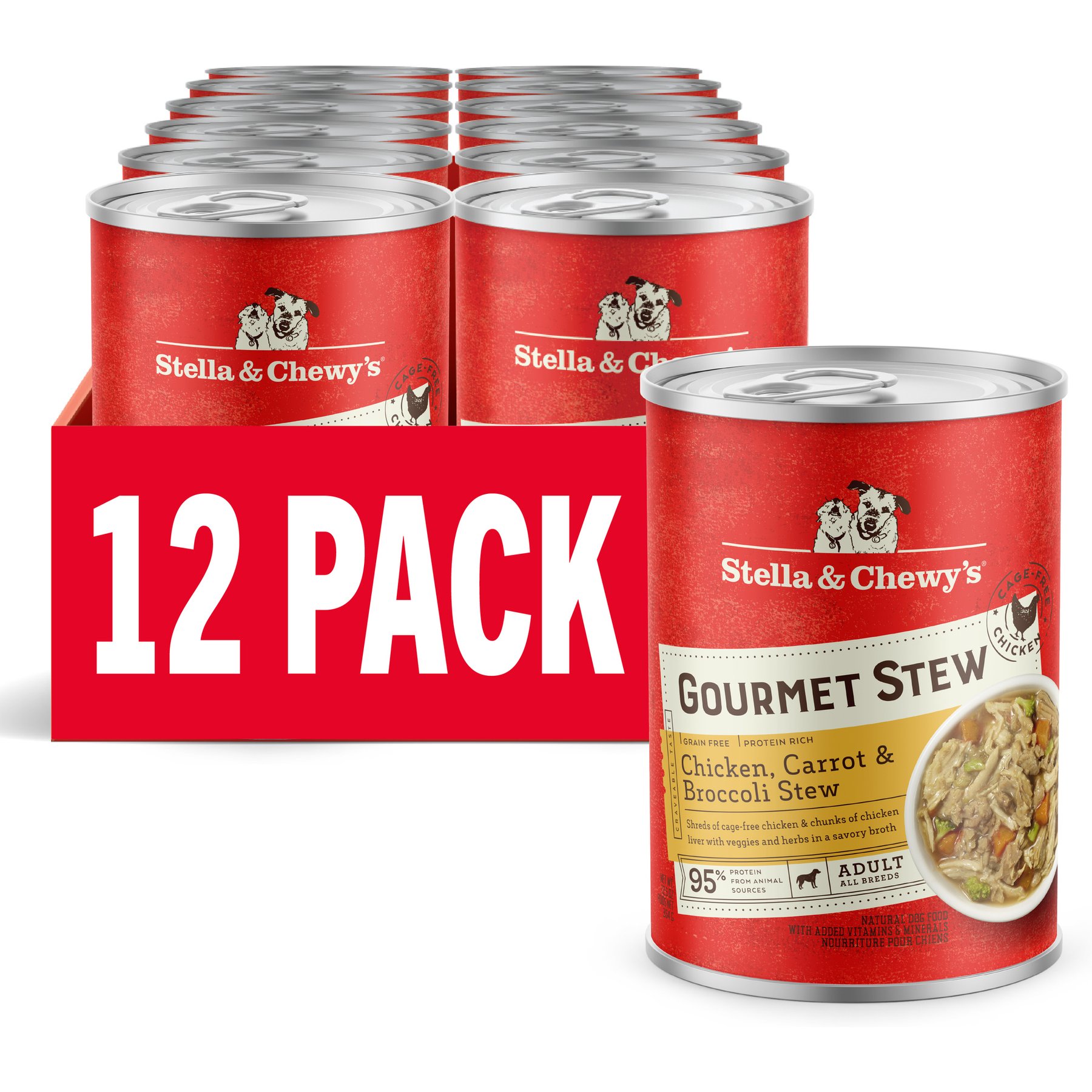 Stella & Chewy's Gourmet Stew Cage-Free Chicken with Carrot & Broccoli Grain-Free Wet Dog Food, 12.5-oz can, case of 12