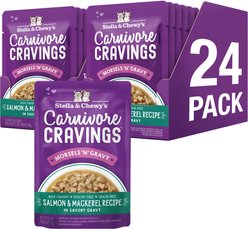 Stella & Chewy's Carnivore Cravings Morsels'N'Gravy Salmon & Mackerel Recipe Cat Food, 2.8-oz pouch, case of 12