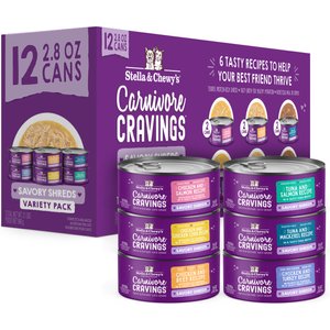 Stella & Chewy's Carnivore Cravings Savory Shreds Variety Pack Cat Food, 2.8-oz can, case of 12