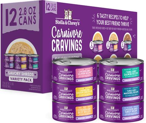 Stella & Chewy's Carnivore Cravings Savory Shreds Variety Pack Cat Food, 2.8-oz can, case of 12