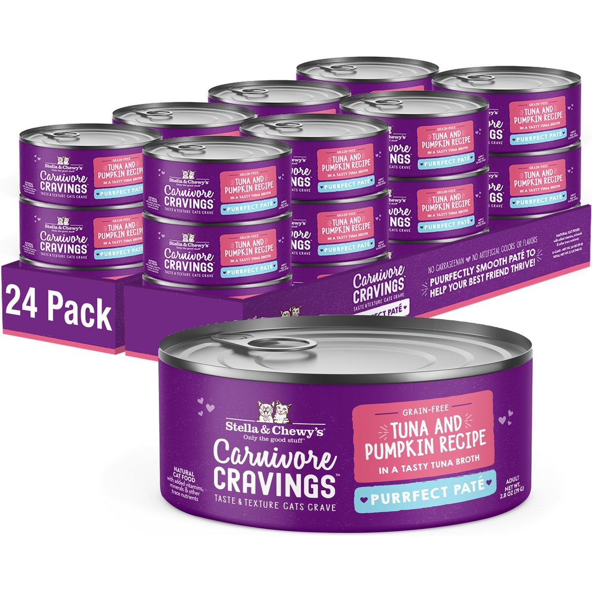 Stella & Chewy's Purrfect Pate Tuna & Pumpkin Flavored Pate Wet Cat Food, 2.8-oz can, case of 24