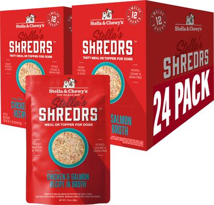 Stella & Chewy's Stella’s Shredrs Cage Free Chicken & Salmon Recipe in Broth Adult Wet Dog Food, 2.8-oz pouch, case of 24