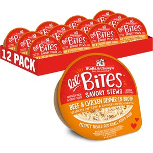 Stella & Chewy's Lil Bites Savory Stews Grain-Free Beef & Chicken in Broth Flavored Shredded Small Breed Wet Dog Food, 2.7-oz cup, case of 12