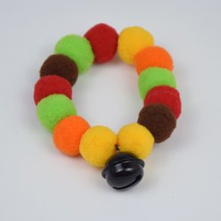 NonoPets Viral Rainbow Pom-Pom Lightweight Fashionable Jingle Bell Choker Small Dog & Cat Collar, Darker Rainbow, Small: 6-in neck, 1/2-in wide slide 2 of 2