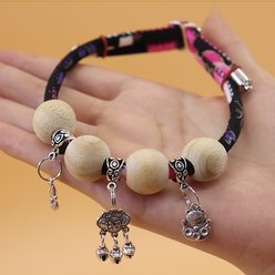 NonoPets Handcrafted Japanese-Style Adjustable Small Dog & Cat Collar with Lucky Charm & Wooden Beads, Black, Small: 18-in neck, 1/2-in wide slide 2 of 2