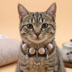 NonoPets Handcrafted Japanese-Style Adjustable Small Dog & Cat Collar with Lucky Charm & Wooden Beads, Black, X-Small: 16-in neck, 1/2-in wide