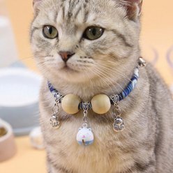 NonoPets Handcrafted Japanese-Style Adjustable Small Dog & Cat Collar with Lucky Charm & Wooden Beads, Blue, X-Small: 16-in neck, 1/2-in wide slide 1 of 2