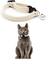NonoPets Butter Forest Plush Braided Adjustable Small Dog & Cat Collar with Safety Breakaway Buckle & Jingle Bell, White, Large: 9.8 to 13.8-in neck, 1/2-in wide