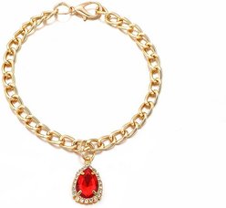 NonoPets Luxury Cuban Adjustable Link Gold Chain Dog & Cat Collar with Red Pendant, Medium: 11 to 13-in neck, 1/2-in wide