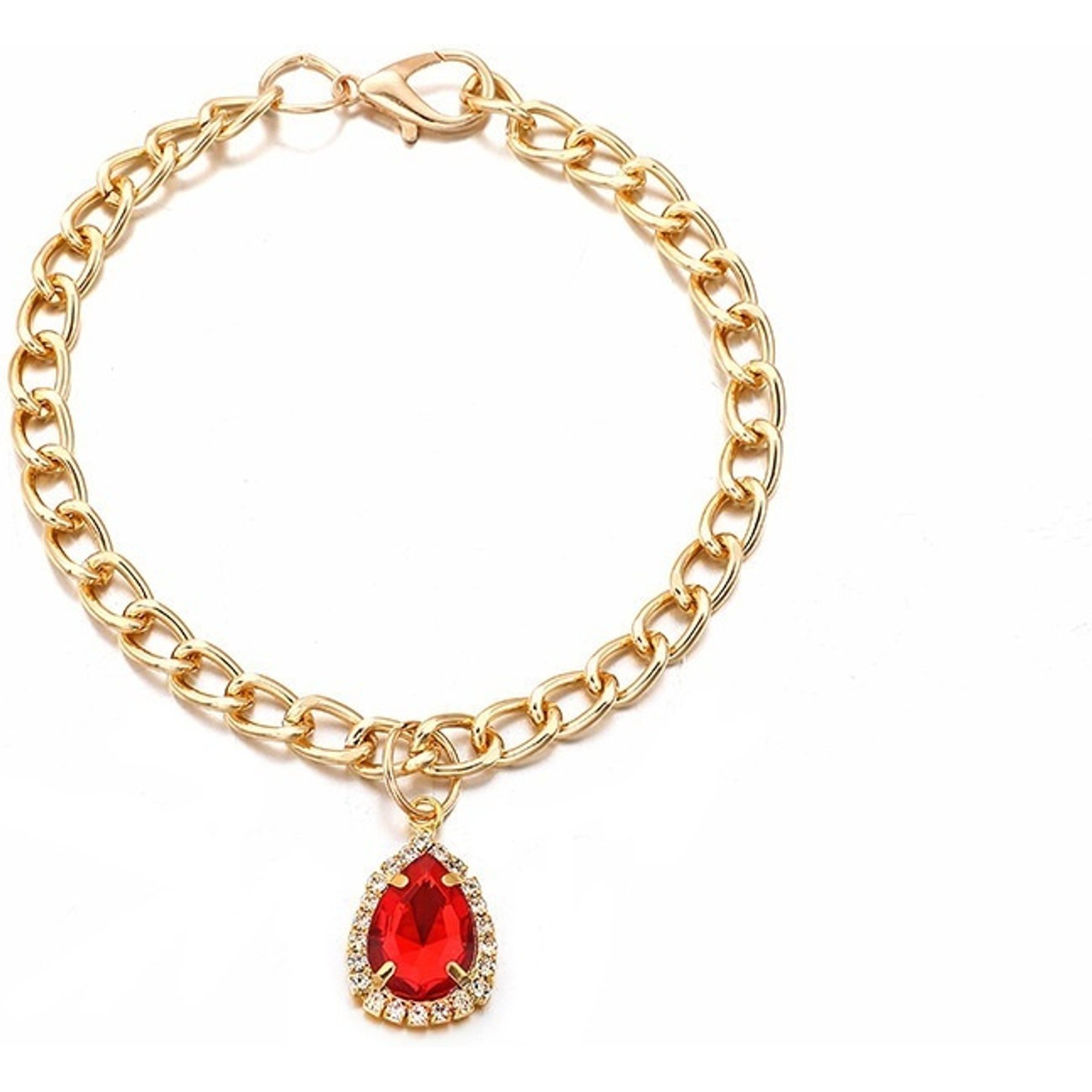 NonoPets Luxury Cuban Adjustable Link Gold Chain Dog & Cat Collar with Pendant, Red, X-Small: 6.3 to 8.7-in neck, 1/2-in wide