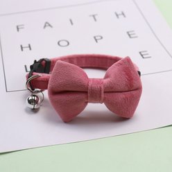 NonoPets Elegant Velvet Bow Tie Adjustable Small Dog & Cat Collar with Jingle Bell, 7.5 to 12.6-in neck, 1/2-in wide, Pink