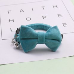 NonoPets Elegant Velvet Bow Tie Adjustable Small Dog & Cat Collar with Jingle Bell, 7.5 to 12.6-in neck, 1/2-in wide, Turquoise