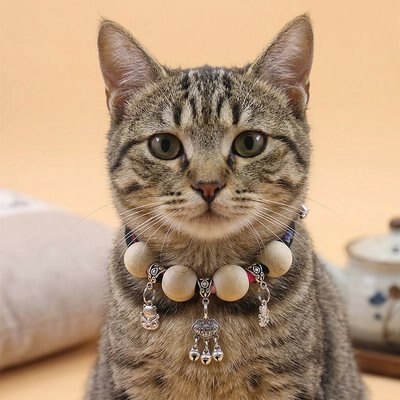 NonoPets NonoPets Handcrafted Japanese-Style Adjustable Small Dog & Cat Collar with Lucky Charm & Wooden Beads, Black, Large: 22-in neck, 1/2-in wide