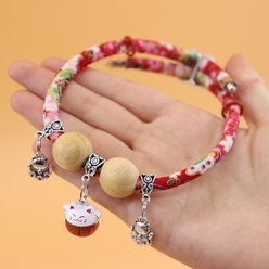 NonoPets Handcrafted Japanese-Style Adjustable Small Dog & Cat Collar with Lucky Charm & Wooden Beads, Red, Small: 18-in neck, 1/2-in wide slide 2 of 4