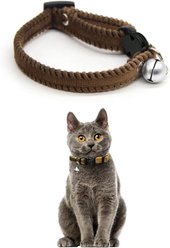 NonoPets Butter Forest Plush Braided Adjustable Small Dog & Cat Collar with Safety Breakaway Buckle & Jingle Bell, Brown, Large: 9.8 to 13.8-in neck, 1/2-in wide